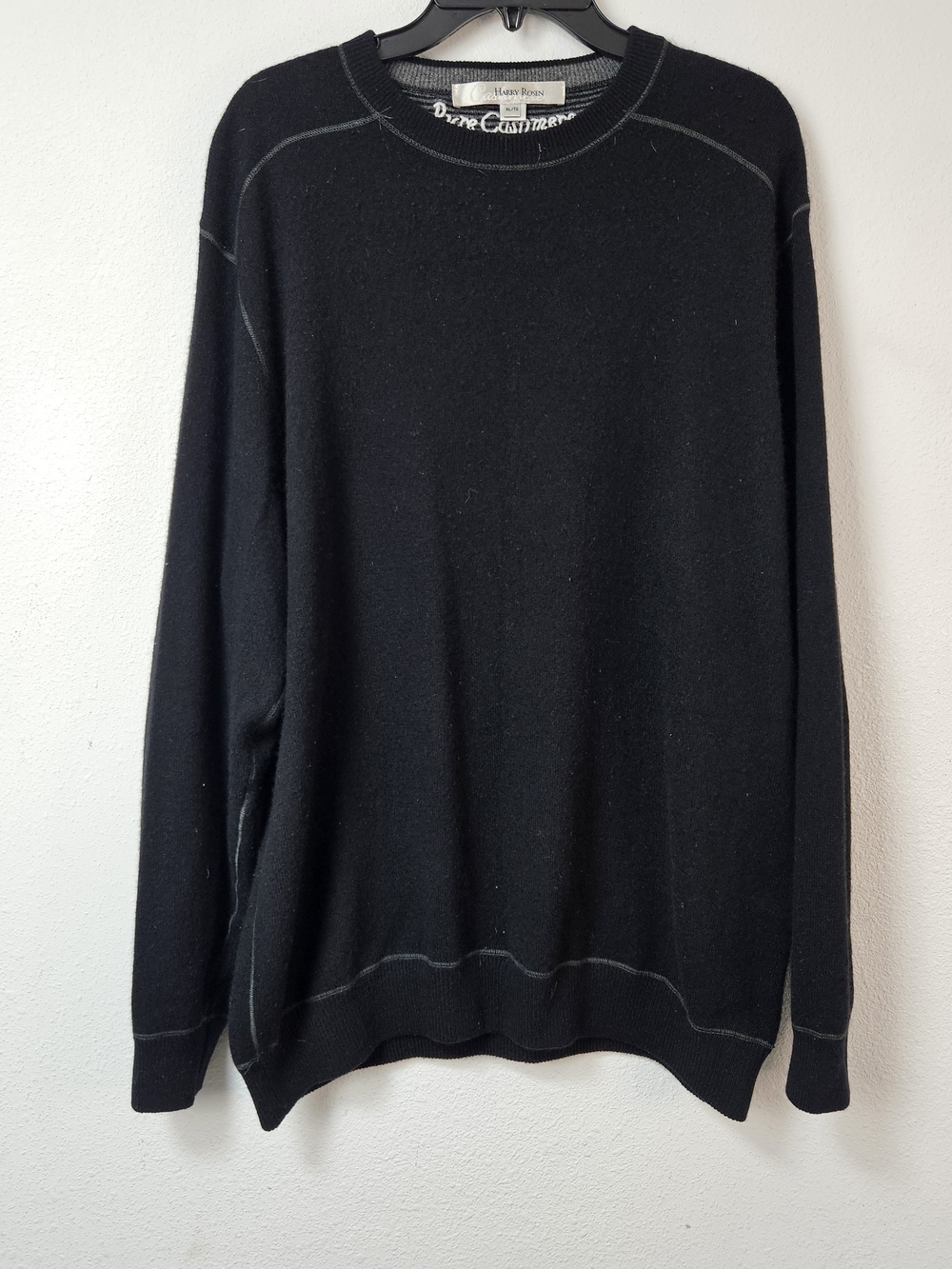 Harry Rosen Mens Black Cashmere Crewneck Sweater - Classic Minimal Style Size XL